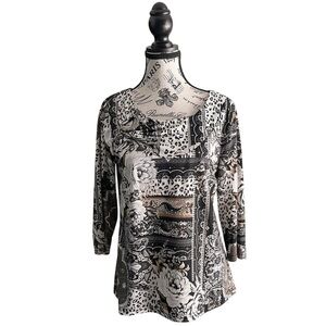 🇨🇦 Y2K Mixed Print Stretch Top white and black Baroque & Animal Print Medium